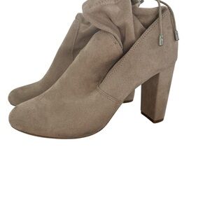 Express Taupe Suede Slouch Block Heel Booties